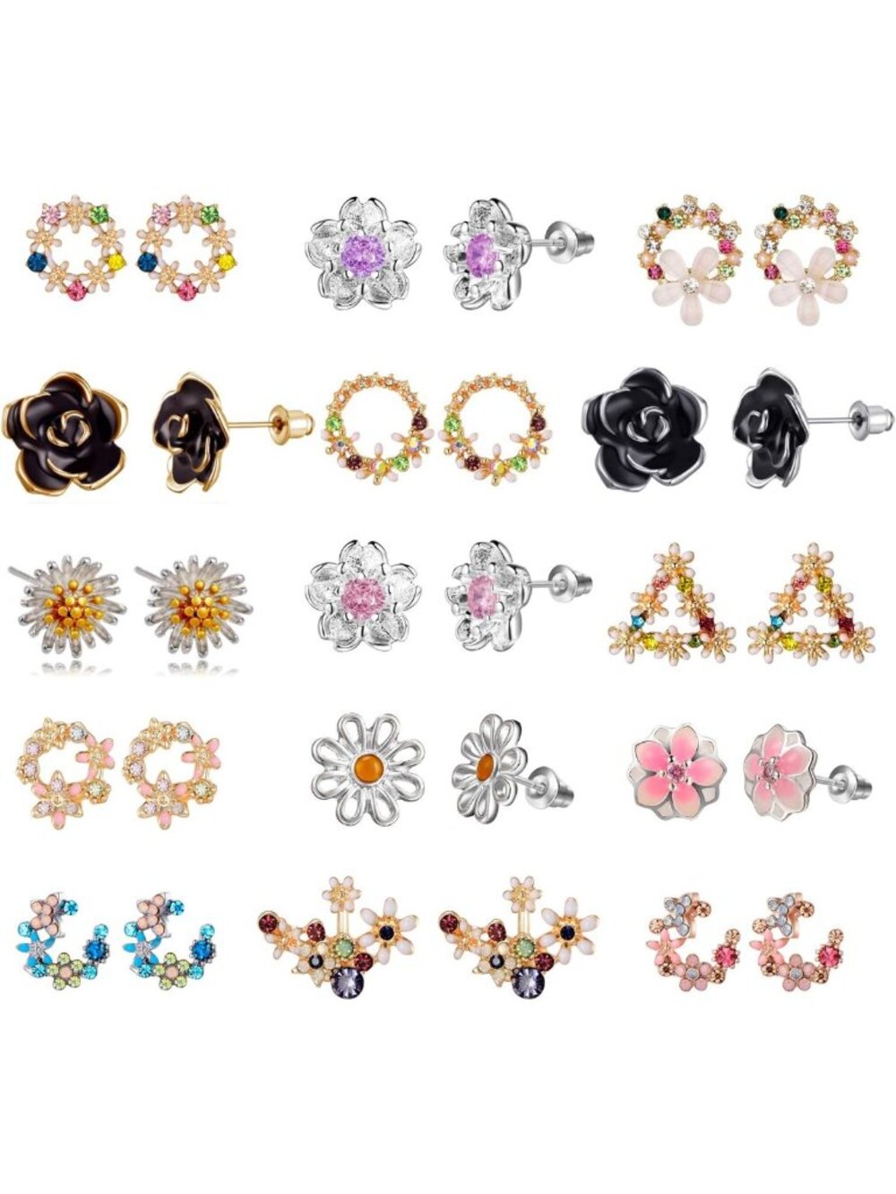 15 Pairs Bohemian Multi-Design Earrings for Women - Cute Boho Studs & Retro